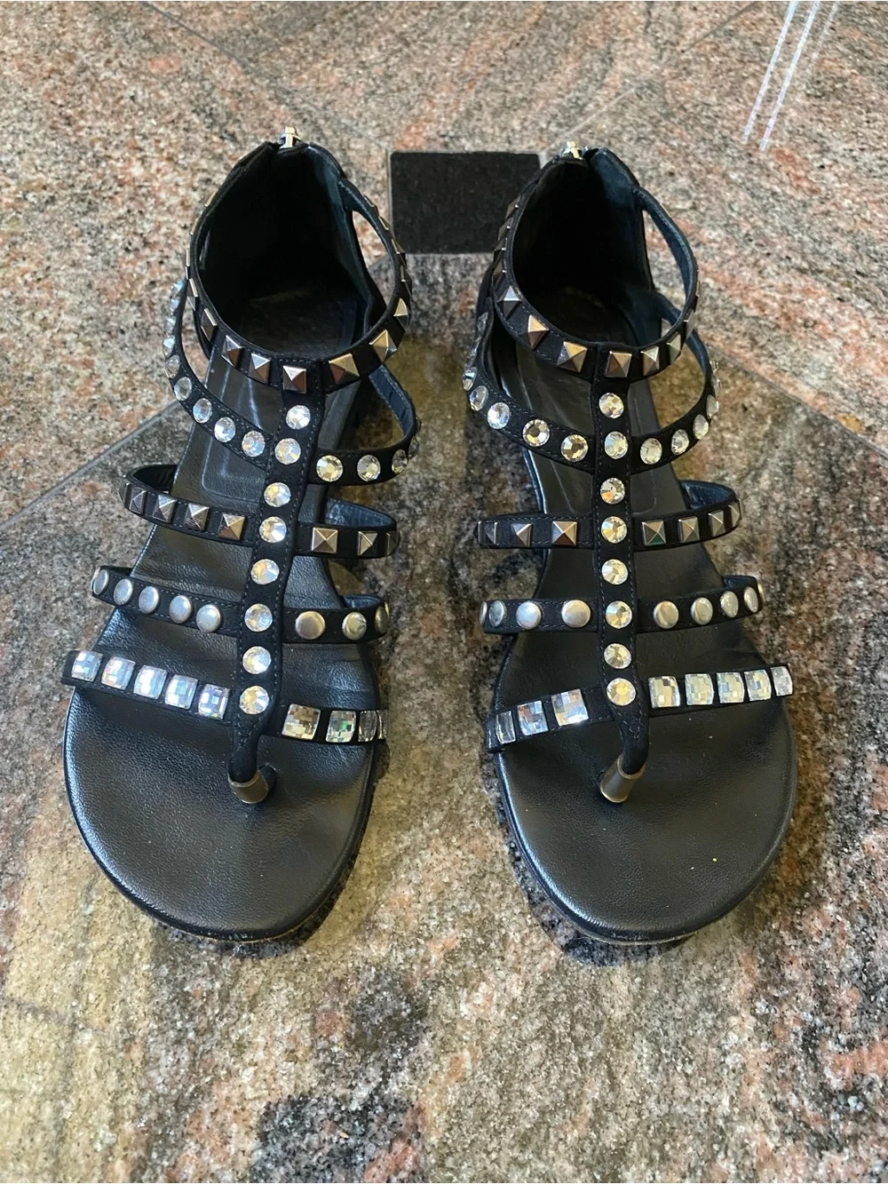 Le Silla Suede Black Studded Strappy Sandals